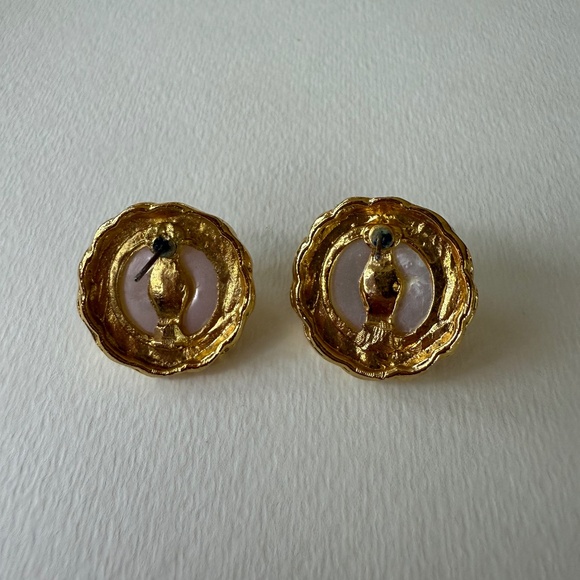Vintage Pearl Gold-Tone Rope Twist Stud Earrings Womens Elegant Classic - Picture 2 of 8